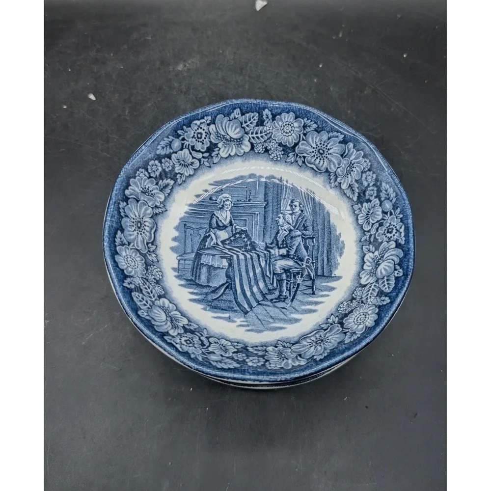 Liberty Blue Historic Colonial Scenes Betsy Ross Fruit Bowls Set of 5 England